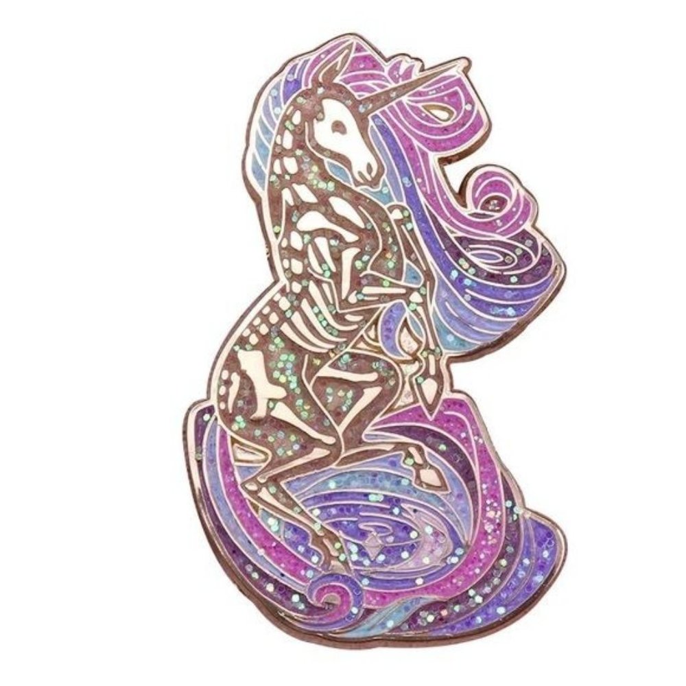 Unicorn skeleton enamel pin gold rainbow metal